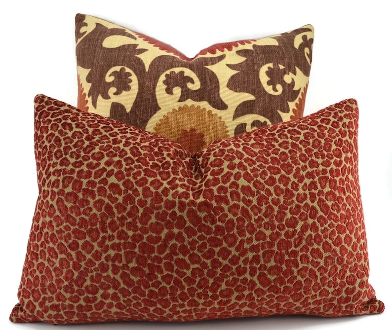 Throw Pillow Cover Red & Gold Chenille Animal Print Lumbar Etsy