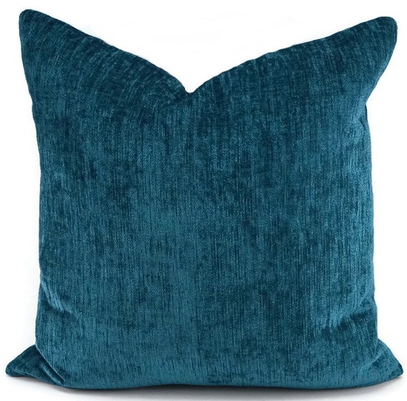 Deep Turquoise Chenille Pillow Cover Dark Teal Throw Pillow Peacock Blue Teal Chenille Lumbar Pillow Deep Blue Green Jewel Tone Pillow