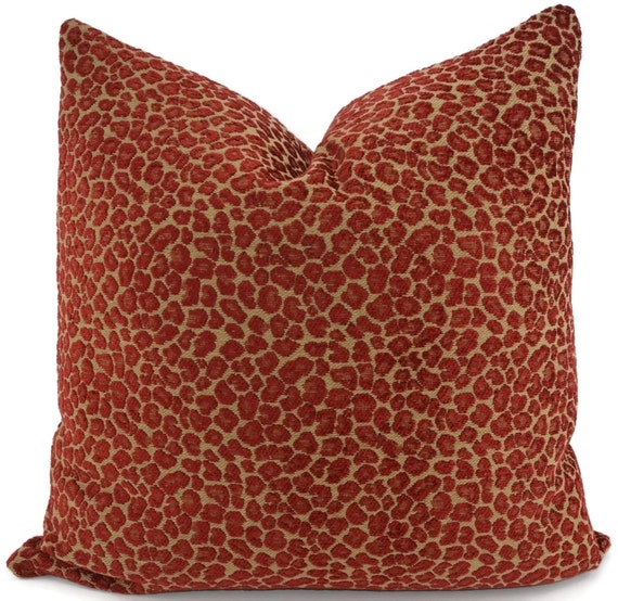 Gold Chenille Animal Print Pillow Cover Throw Pillow Cover Red & Gold Chenille