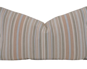 Striped Lumbar Pillow Cover, Beige Tan Gray, Farmhouse Decor (10x18)