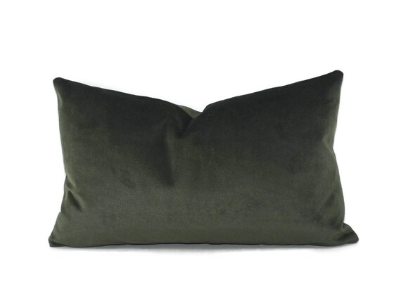 Pine Green Velvet Lumbar Throw Pillow Olive Green Velvet Pillow Velvet Lumbar