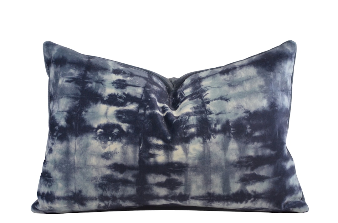 Boho Blue Tie Dye Pillow Cover 12x18 Navy Indigo Blue Gray Etsy