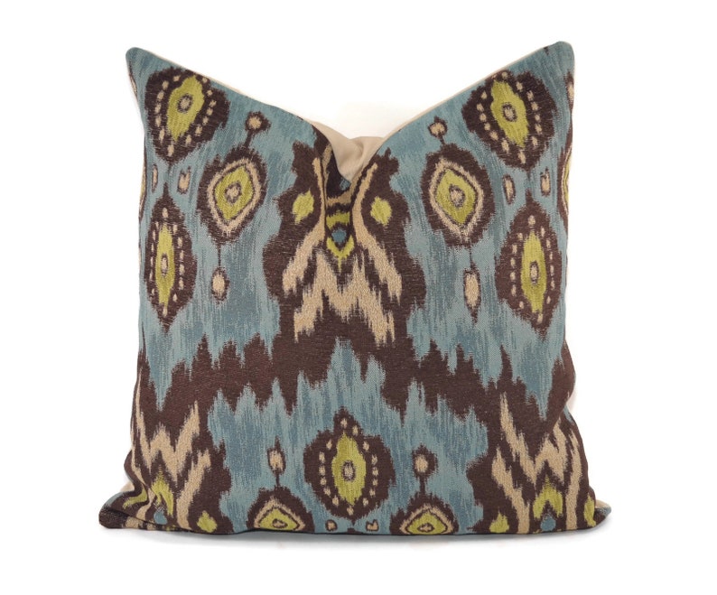 Boho Blue Ikat Pillow Cover 20x20 Turquoise and Brown Etsy