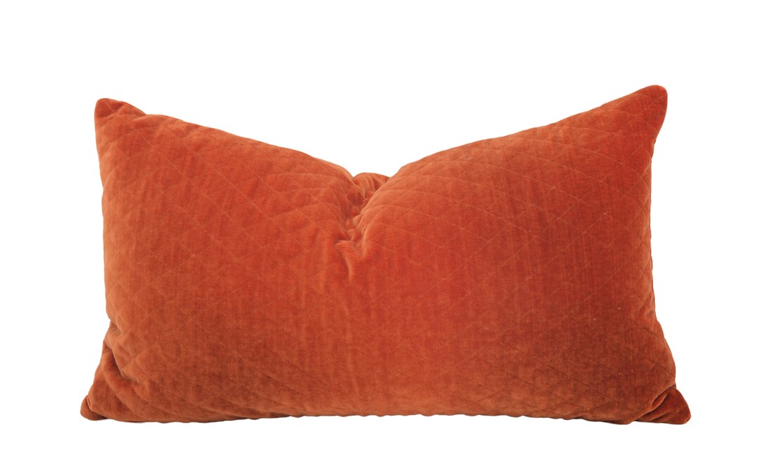 Boho Quilted Burnt Orange Velvet Throw Pillow Cover 12x20 Etsy