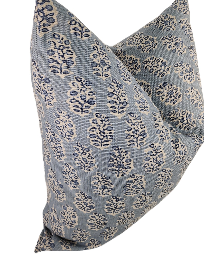 Funda de cojín decorativa con estampado rústico en azul piedra y tela chambray, VARIOS TAMAÑOS, Cojines decorativos, Funda de cojín, Decoración moderna para el hogar imagen 3