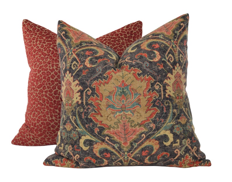 Moroccan Black & Red Pillow Cover Covington Karma Charcoal Etsy