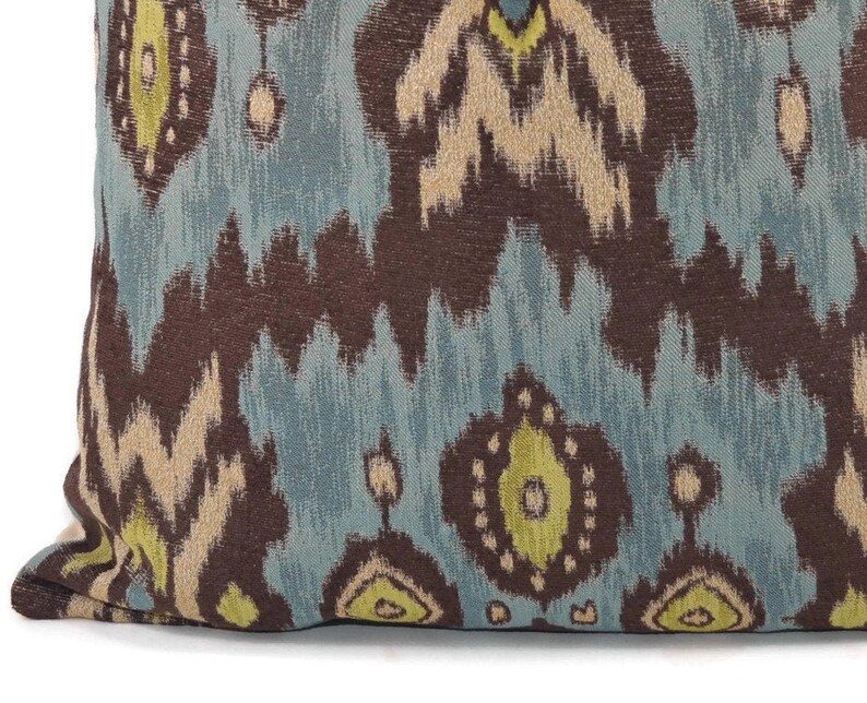 Boho Blue Ikat Pillow Cover 20x20 Turquoise and Brown Etsy