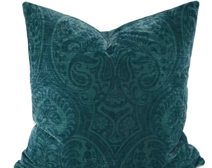 Teal Velvet Throw Pillow Cover Patterned Velvet Pillow Cover Etsy