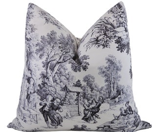 Black & White Toile Throw Pillow Cover, MULTIPLE SIZES AVAILABLE, Classic Black and White Rural Pattern