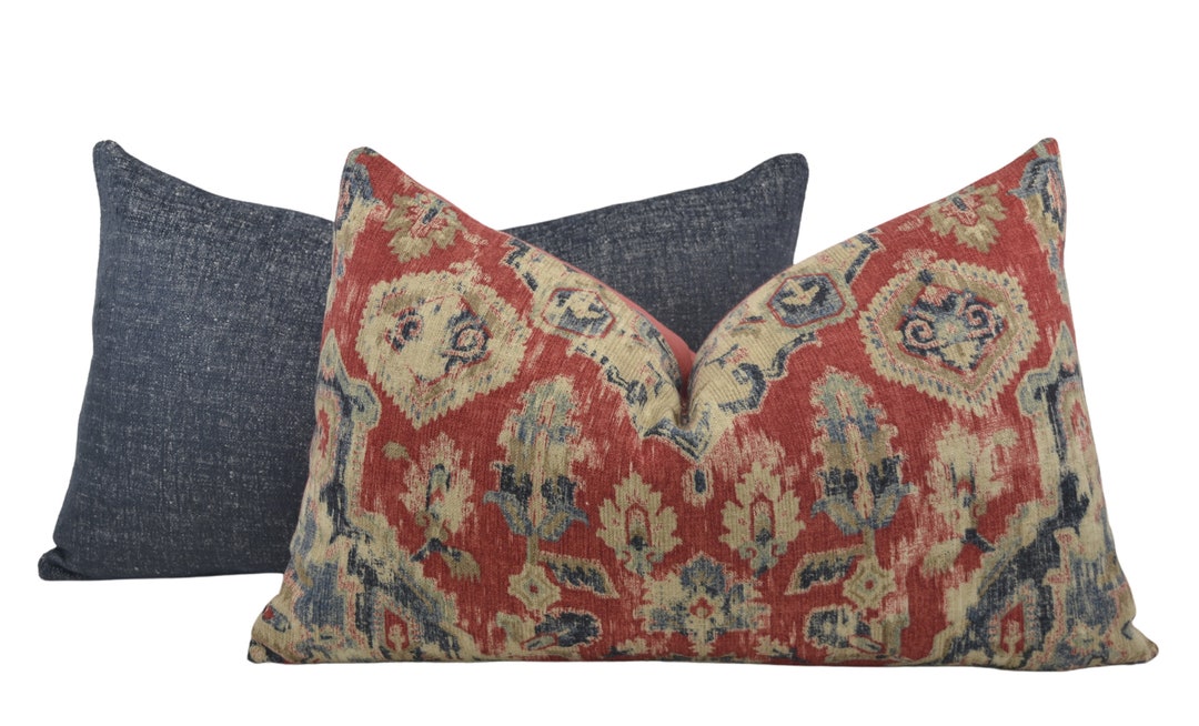 Tribal Pattern Pillow Cover, Red & Blue Medallion Pattern Throw Pillow