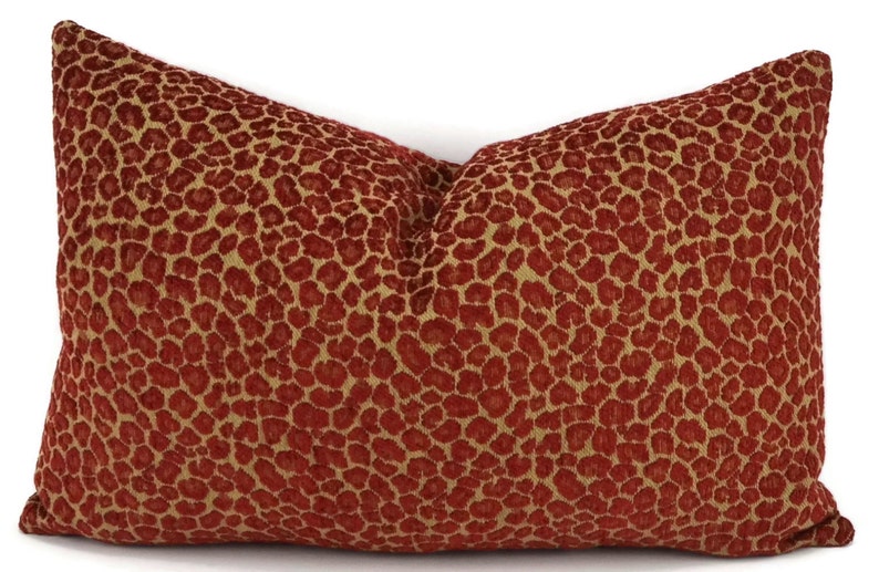 Throw Pillow Cover Red & Gold Chenille Animal Print Lumbar Etsy