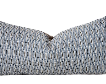 Blue & Tan Woven Geometric Diamond Pattern Lumbar Throw Pillow Cover, 10x22