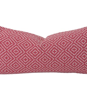 Boho Pink & White Throw Pillow Cover, 9.5x20.5, Schumacher Soho Weave in Raspberry, Moroccan Lumbar Pillow Cover