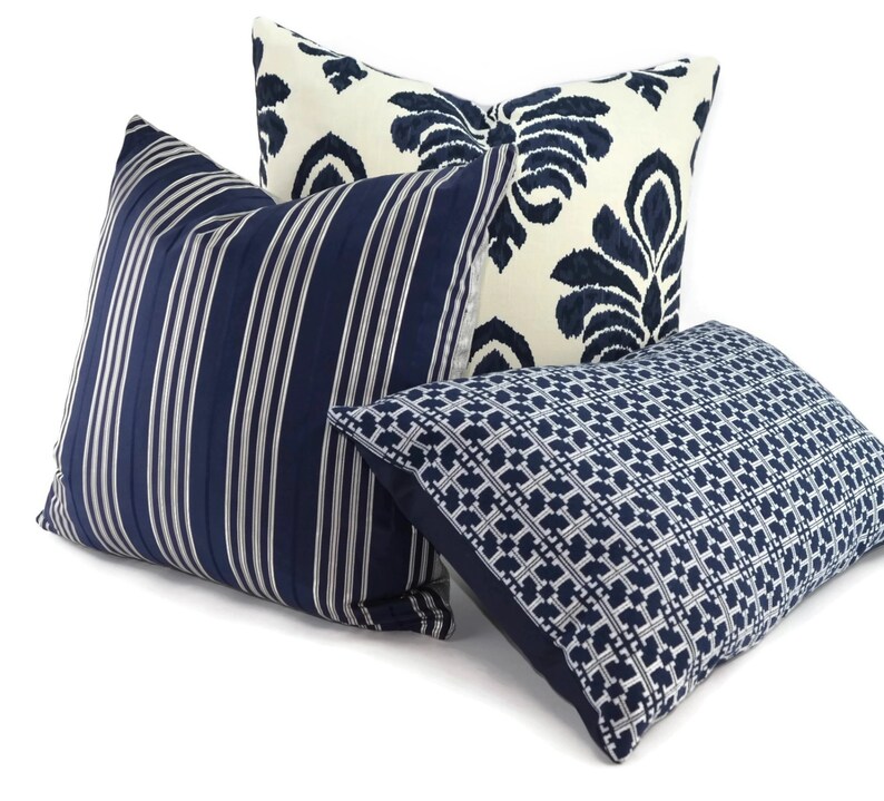 Navy Blue Ikat Decorative Pillow Cover 22x22 20x20 navy Etsy