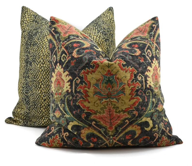 Moroccan Black & Red Pillow Cover Covington Karma Charcoal Etsy