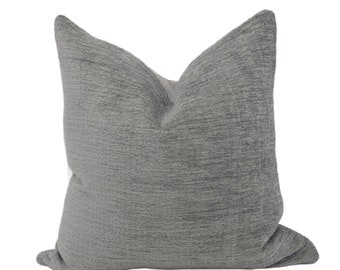 Gray Chenille Throw Pillow Cover, 20x20, Medium Gray/ Blue Chenille Pillow Cover, Spring Pillow Decor
