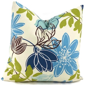 Blue Green Floral Throw Pillow Cover, 20x20Abstract Blue, Green, Aqua & Brown Pillow Cover, Modern Floral Pillow Cover, 20x20, Lumbar Pillow