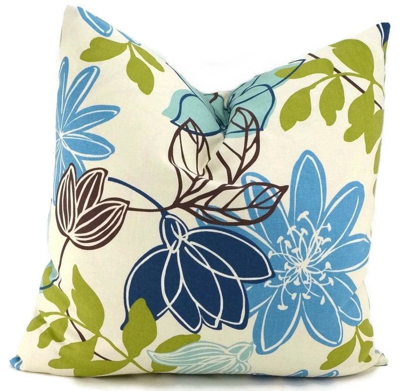 Blue Green Floral Throw Pillow Cover Abstract Blue Green Etsy