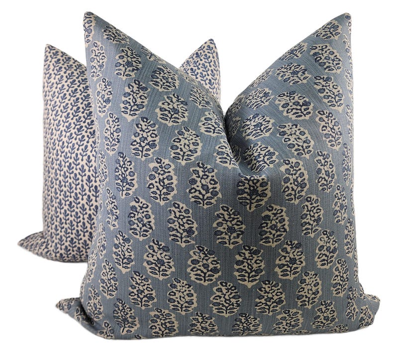 Funda de cojín decorativa con estampado rústico en azul piedra y tela chambray, VARIOS TAMAÑOS, Cojines decorativos, Funda de cojín, Decoración moderna para el hogar imagen 6