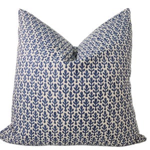 Blue & Natural Mini Print Throw Pillow Cover, MULTIPLE SIZES, Stonewashed Blue Print on a Natural Background Cotton Canvas, Spring Home