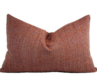 Tweed Orange/Coral Wool Blend Lumbar Throw Pillow Cover, 12x20, 14x22