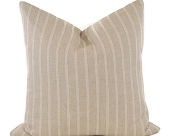 Tan/ Natural Farmhouse Stripe Throw Pillow Cover, 18x18, Beige Striped Ticking Throw Pillow Cover, Modern Stripe Pillow, Farmhouse Decor