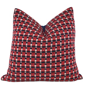 Woven Red & Navy Basket Weave Throw Pillow Cover, MULTIPLE SIZES, Boho Throw Pillow Cover, Holiday Pillow, Textured Red Throw Pillow Cover