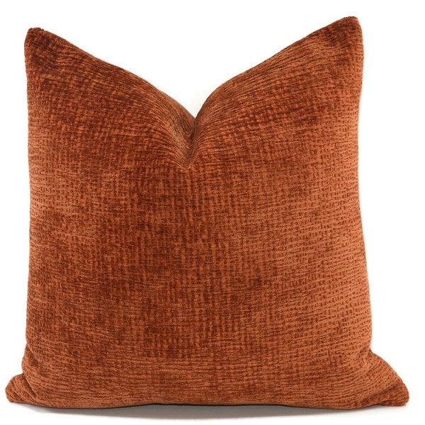 Sienna Chenille Throw Pillow Cover, Boho Burnt Orange Rust Chenille Pillow Cover, Burnt Orange Waffle Texture Chenille, Morocco pillow cover