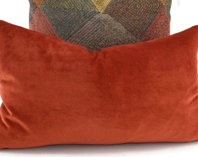 Orange Velvet Lumbar Throw Pillow Cover 12x20 Orange Velvet Etsy