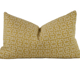 Classic Gold Greek Key Lumbar Throw Pillow Cover, 12x20