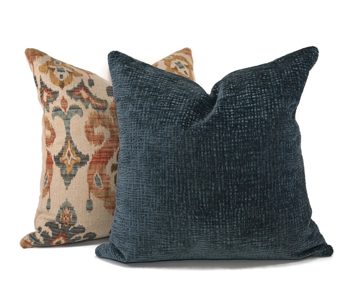 Blue Gray Throw Pillow Cover Boho Pillows Blue Gray Etsy