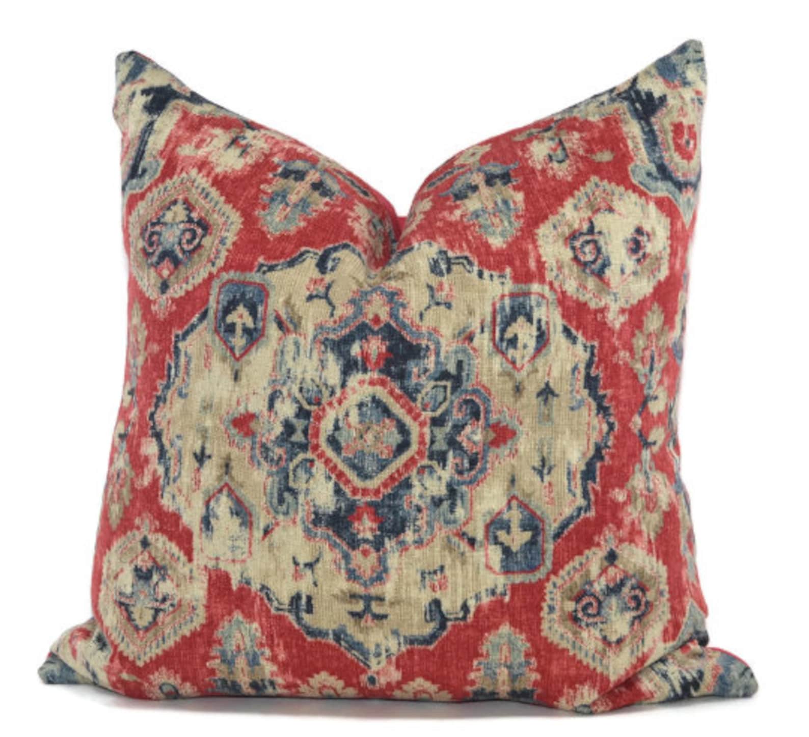 Boho Red Throw Pillow Cover Red & Blue Tribal Pattern Throw - Etsy