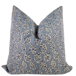 Chambray, Stonewash Blue & Natural Mini Print Throw Pillow Cover, MULTIPLE SIZES, Accent Pillows, Toss Pillow Cover, Spring Home Decor