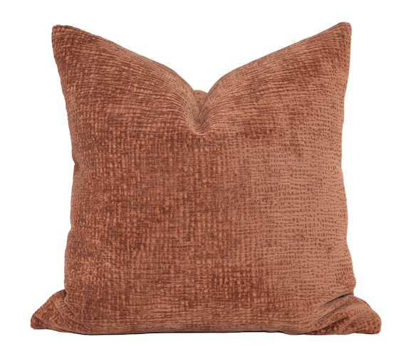 Boho Rust Chenille Throw Pillow Cover Muted Rusty Tone Pillow