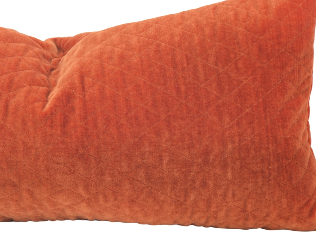 Boho Quilted Burnt Orange Velvet Throw Pillow W INSERT INCLUDED, 10x20