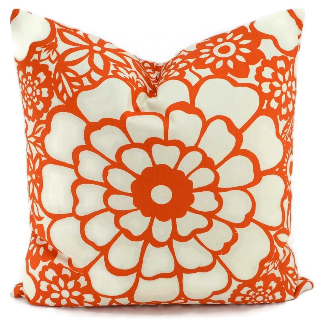 Bohemian Orange Throw Pillow Cover, Orange & off White Floral Pillow Cover, Contemporary Orange