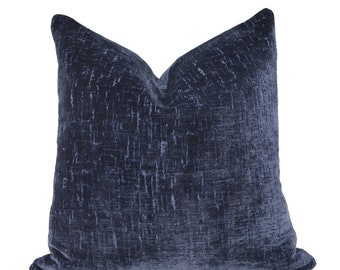 Dark Navy Cut Velvet Pillow Cover, Boho Throw Pillow