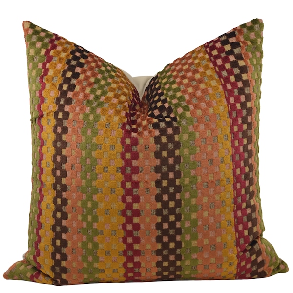 Multi Colored Chenille Pillow Cover, MULTIPLE SIZES,  Moroccan Throw Pillow Cover, Orange, Coral, Green, Brown, Gold Geometric Pattern Cover