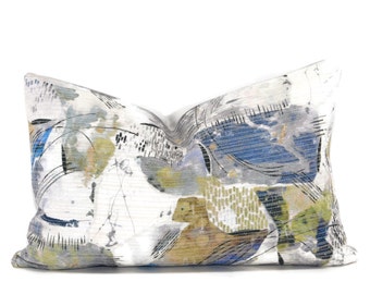 Blue and Gray Pattern Velvet Throw Pillow Cover, 14x22, Abstract Pillow Cover, Modern Pillow Cover, Throw Pillow, Toss Pillow, Accent Pillow