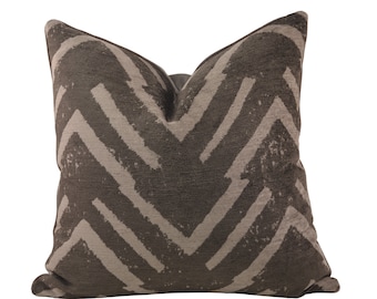Charcoal Gray Tribal Throw Pillow Cover, 20x20, Graphic Pillow Cover, Shades of Gray Velvet/ Chenille Throw Pillow Cover