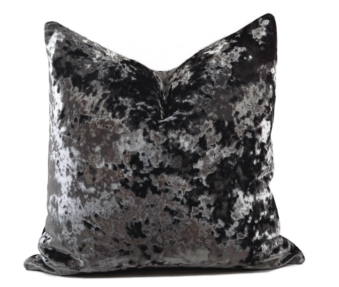 Charcoal Gray Velvet Throw Pillow Cover, Crushed Velvet Pillow Cover