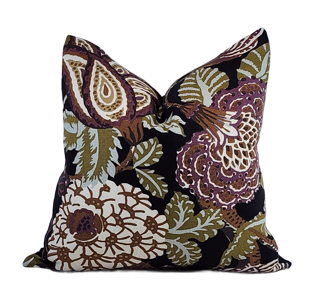Dramatic Pillows Dramatic Black Floral Throw Pillow Cover, 22x22, Colorful Plum, Green ...
