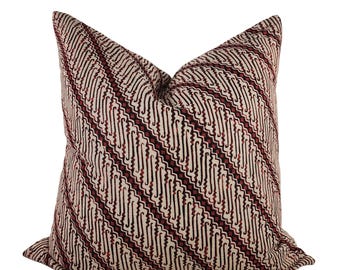Red & Navy Stripe Throw Pillow Cover: Lee Jofa Mingo Tribal Print, 22x22