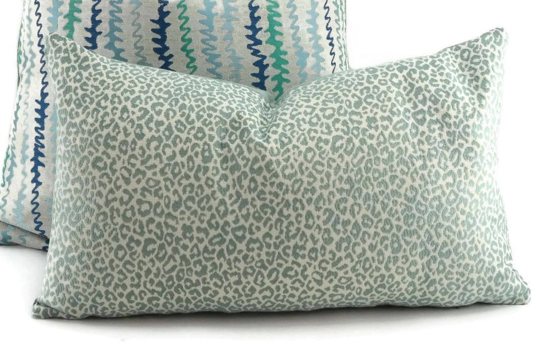 Aqua Blue & White Cheetah Print Pillow Cover 10x20 Mini Etsy