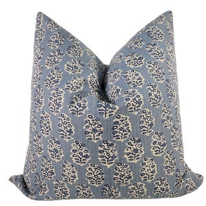 Funda de cojín decorativa con estampado rústico en azul piedra y tela chambray, VARIOS TAMAÑOS, Cojines decorativos, Funda de cojín, Decoración moderna para el hogar imagen 4