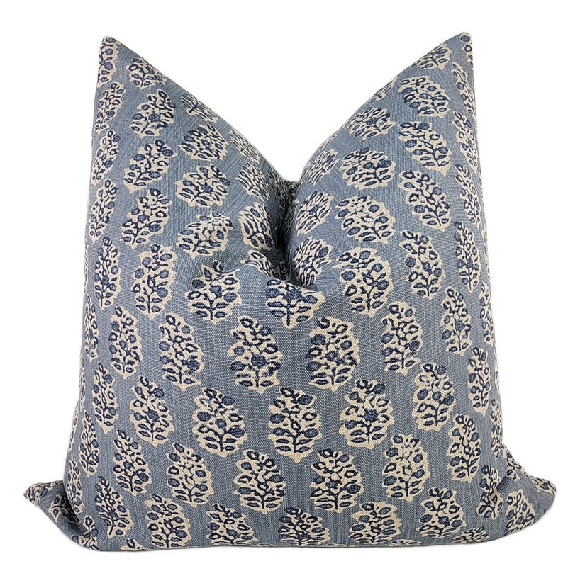 Chambray, Stonewash Blue & Natural Mini Print Throw Pillow Cover, MULTIPLE SIZES, Accent Pillows, Toss Pillow Cover, Spring Home Decor