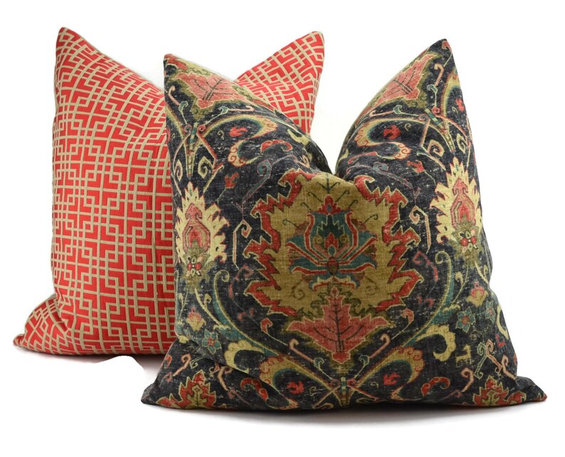 Moroccan Black & Red Pillow Cover Covington Karma Charcoal Etsy