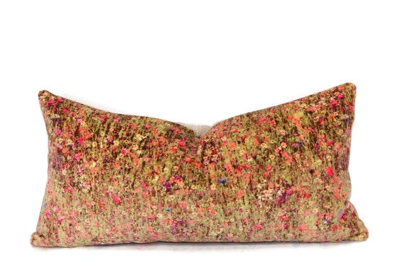 Mawston Meadow Floral Cotton Velvet Moroccan Ikat Throw Pillow Cover Rust