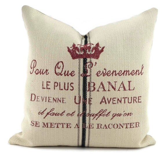 French Writing Throw Pillow Cover 20x20 Crown Chenille Toss Pillow (Set of 2