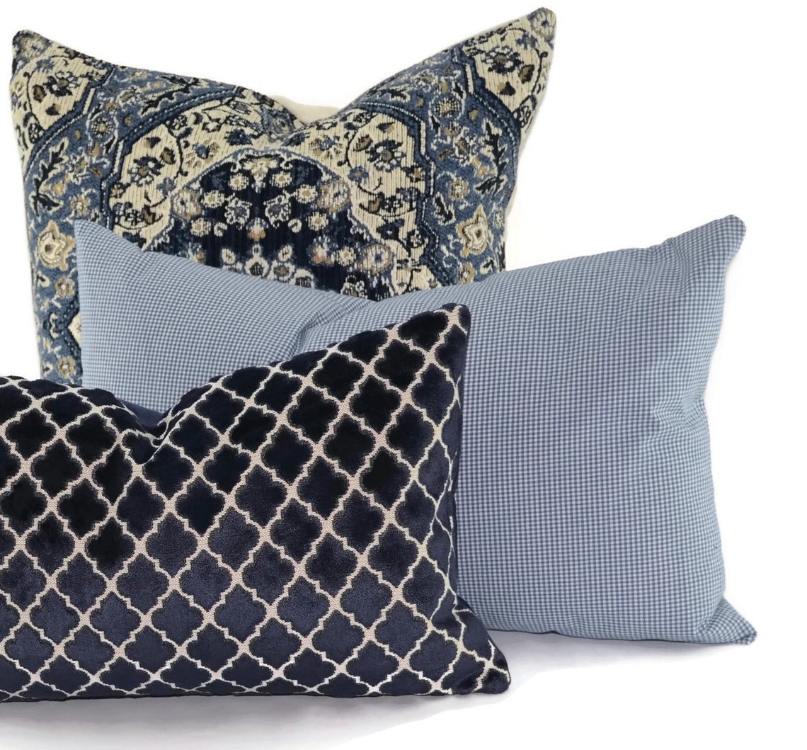 Blue & White Gingham Lumbar Throw Pillow Cover 14x22 12x20 Etsy